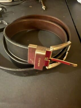 Calvin Klein Black Leather Belt with Gold-Tone Buckle